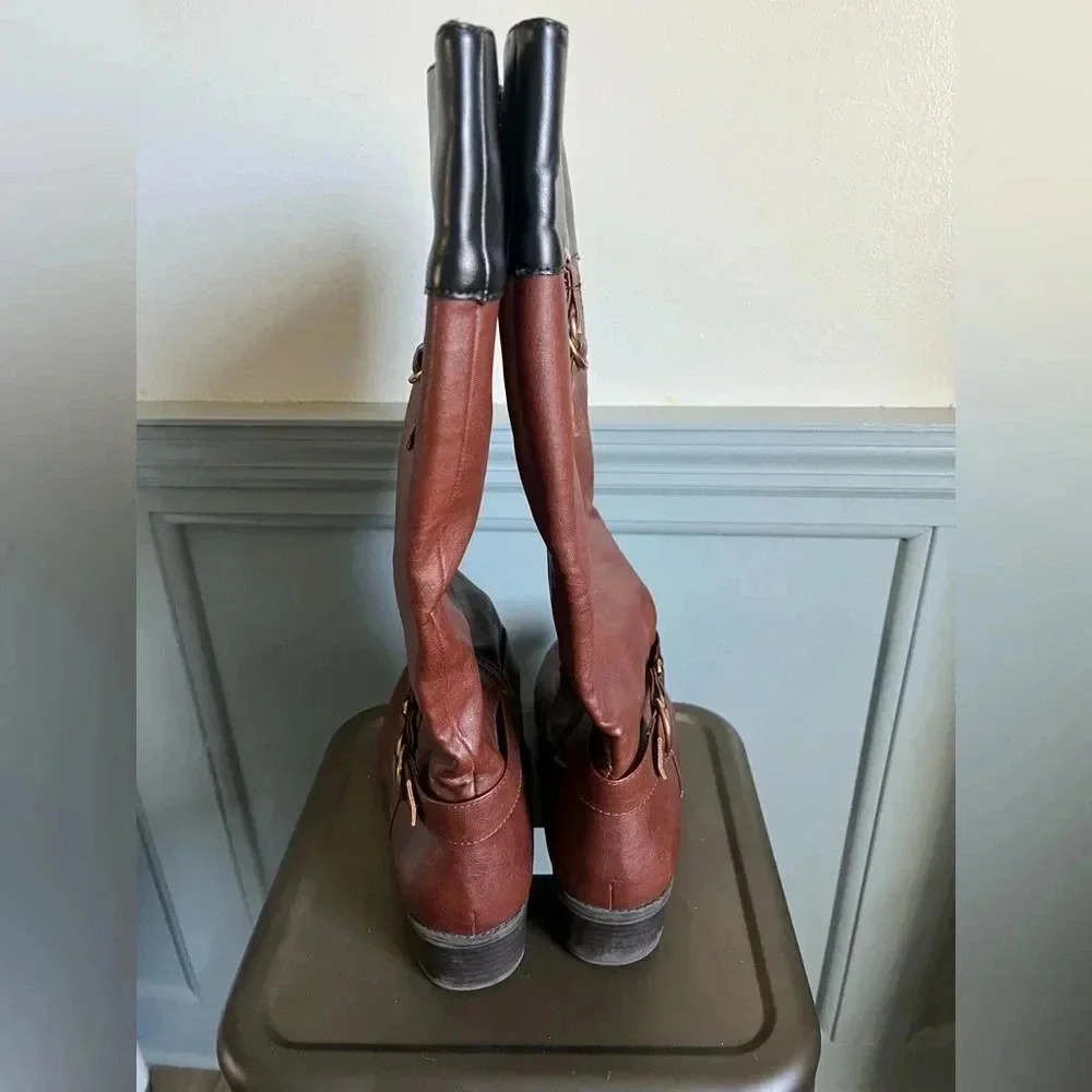 Boot Shoes | Brown W Black Trim Boots Wide Calf. Size 11 - Picture 4 of 6